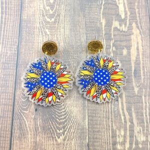 Patriotic Sunflower Dangle Earrings